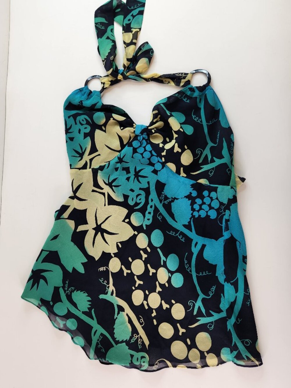 Ted Baker Silk Halter Top Size 2 Blue Teal Green